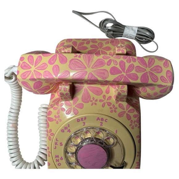 Vintage ITT Floral Rotary Phone Pink Cream Corded 500 - Picture 3 of 16